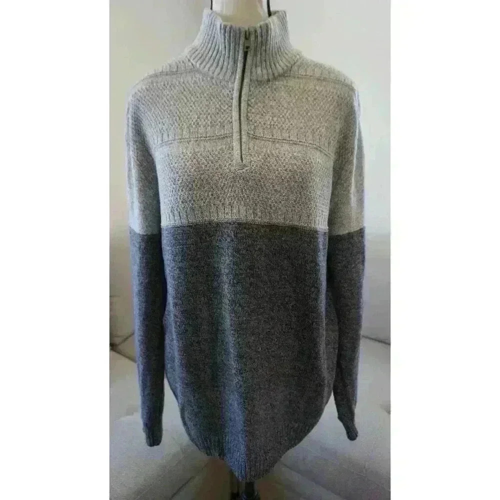 Commerce Men's Tonal Color-Block 1/4 Zip Sweater - Grey/ Blue, Size M